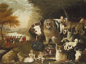 Edward Hicks (1780&ndash;1849). The Peaceable Kingdom, 1833&ndash;34. Oil on Canvas. Brooklyn Museum.