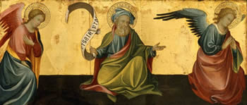 Isaiah with Two Angels, Gherardo di&nbsp;Jacopo Starnina, about 1410, tempera on panel.