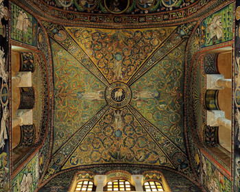 Lamb of God Mosaic in Presbytery of Basilica San Vitale, A.D. 547, Ravenna, Italy.